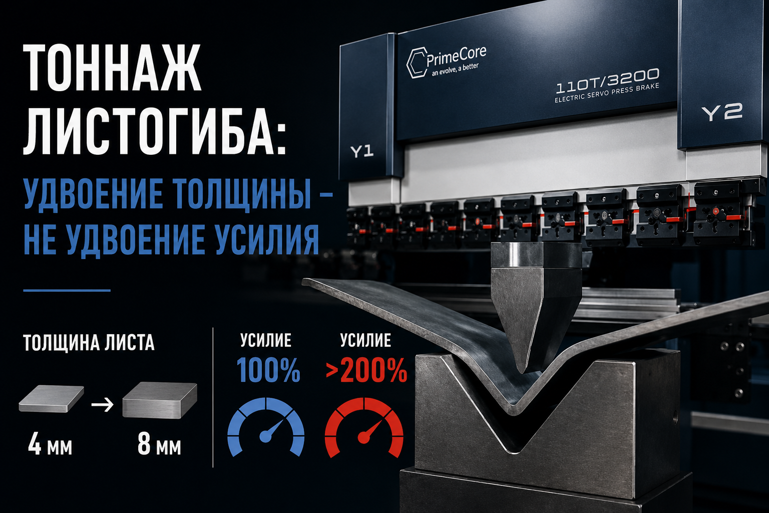 Тоннаж листогиба: почему нельзя просто удвоить усилие при удвоении толщины и как не сломать инструмент