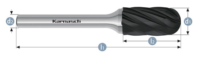 Борфреза цилиндр со сферическим концом, покрытие BLACK-TEC, арт.115025125